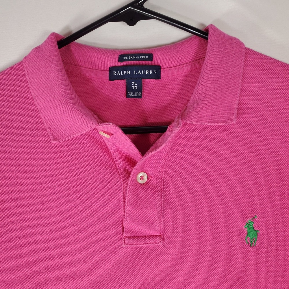 Ralph Lauren The Skinny Polo Pink Short Sleeve Green Pony Logo XL Womens